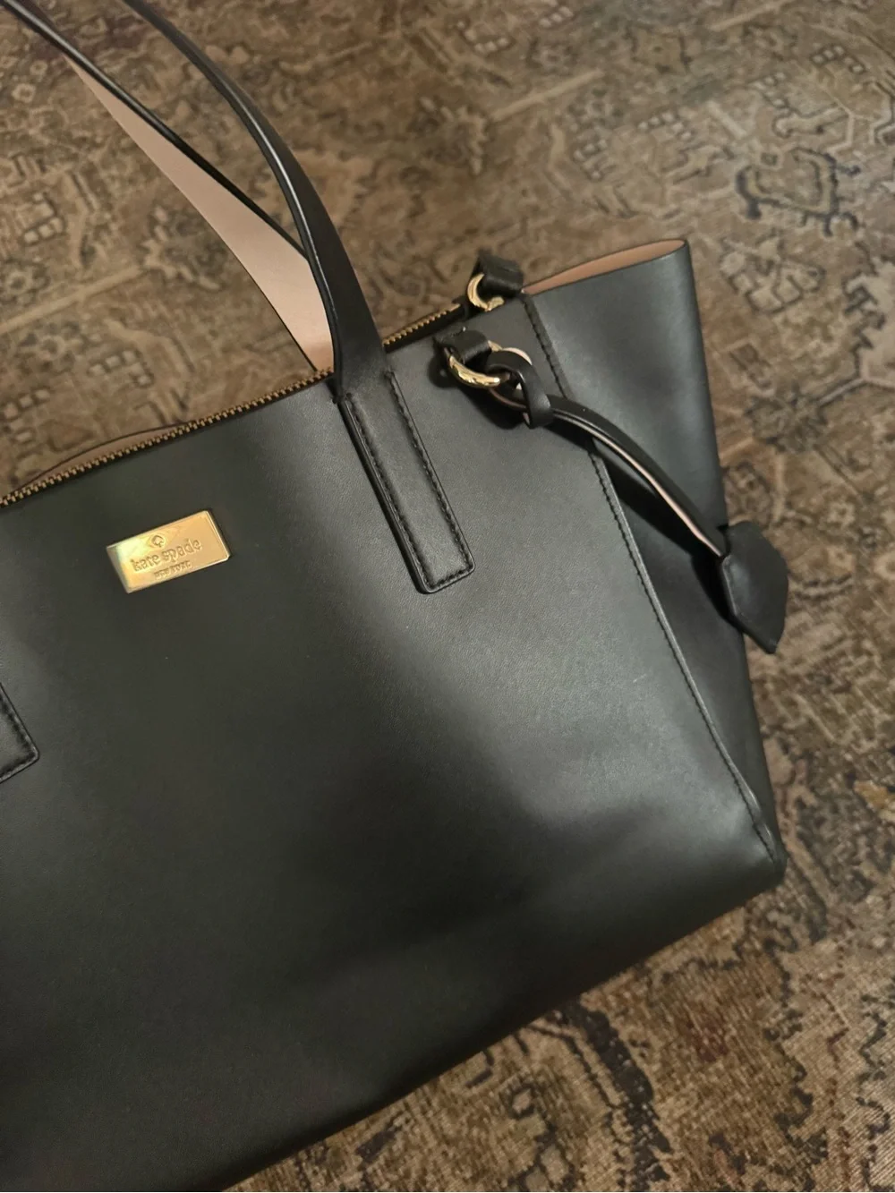 KATE SPADE NEW YORK Small Nelle Black Leather Structured Tote Work Bag